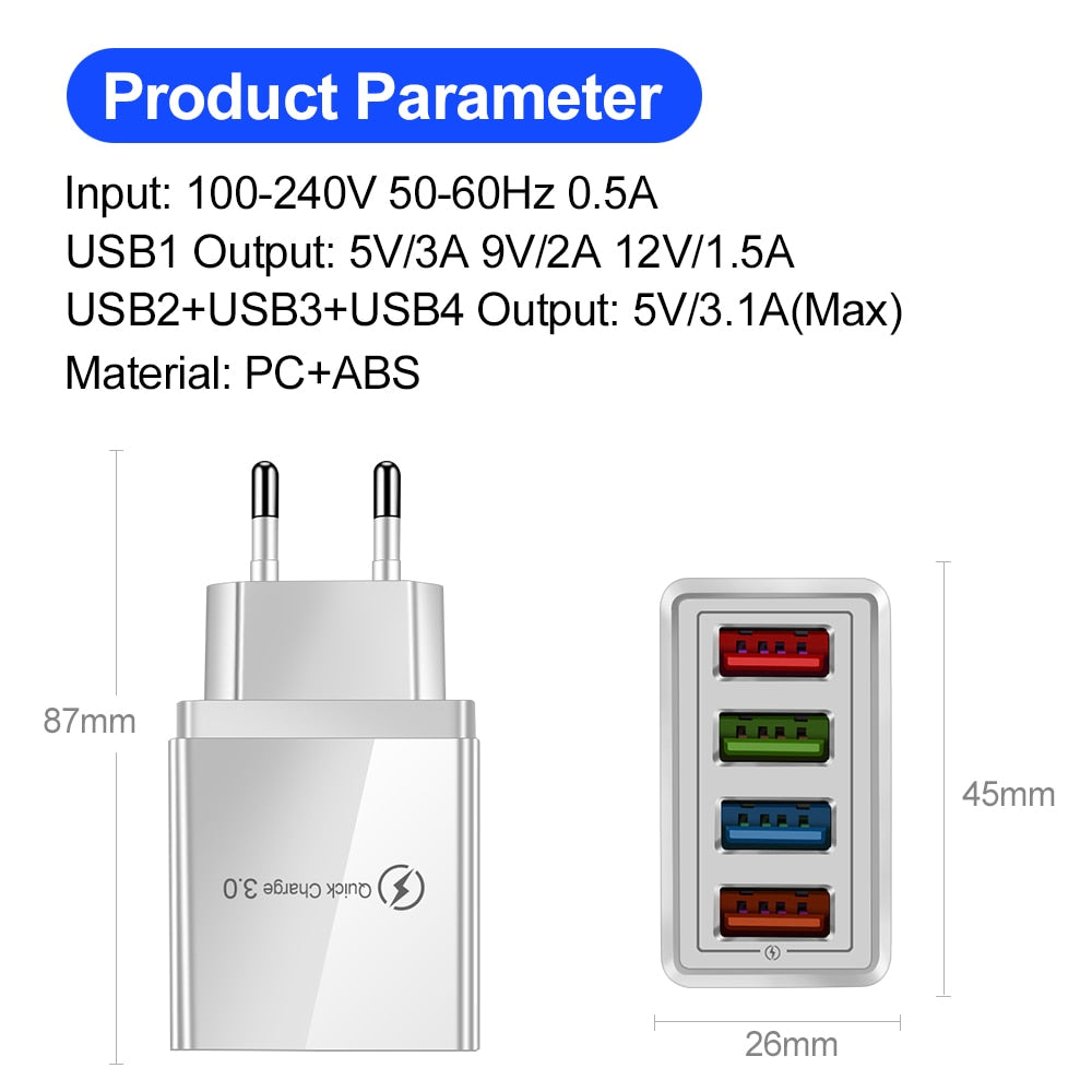 For iPhone 13 Charger Quick Charge 3.0 Phone Adapter Wall Mobile Charger Fast Charging For Samsung Xiaomi mi Tablets USB Charger