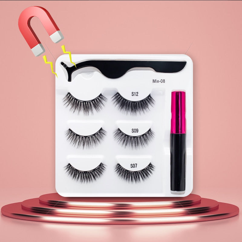 3Pairs Magnetic Eyelashes Handmade Mink Eyelash Magnetic Eyeliner Beauty Makeup Set False Lashes Short Faux Cils No Glue Needed