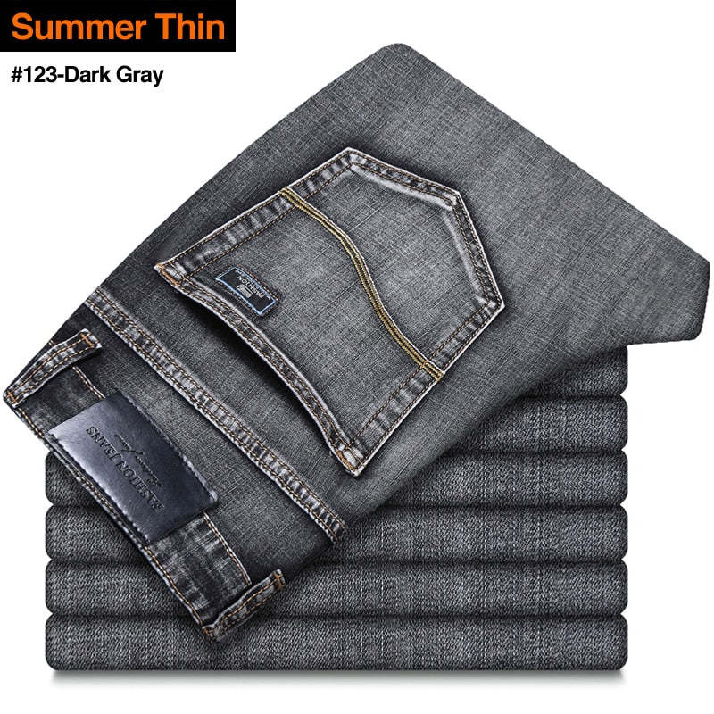 2022 New Men's Stretch Regular Fit Jeans Business Casual Classic Style Fashion Denim Trousers Male Black Blue Gray Pants