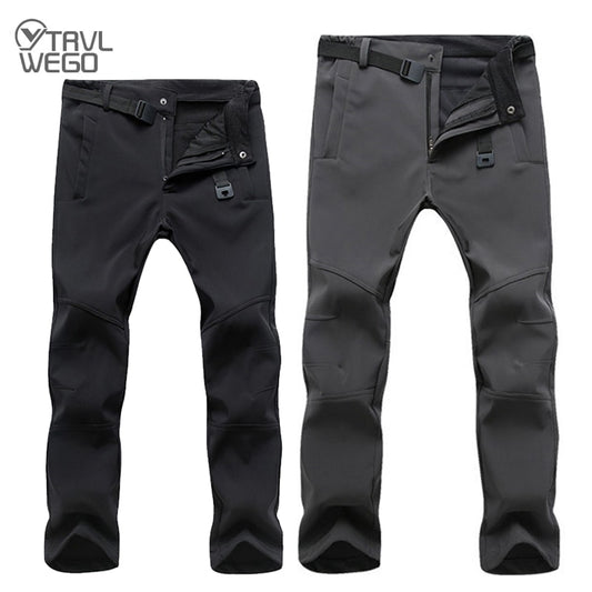 TRVLWEGO Warm Winter Men Soft Shell Pants Travel Waterproof Outdoor Camping&amp;Hiking Pants Fleece Windproof Skiing Trousers