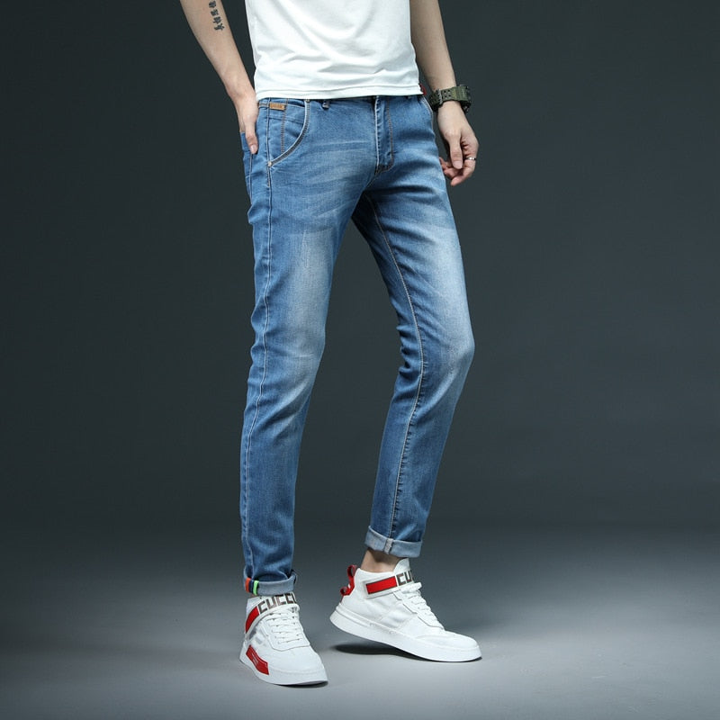 2022 New Men's Skinny White Jeans Fashion Casual Elastic Cotton Slim Denim Pants Male Brand Clothing Black Gray Khaki