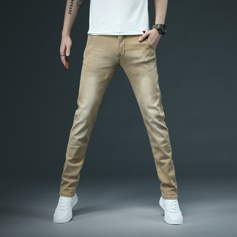 2022 New Men's Skinny White Jeans Fashion Casual Elastic Cotton Slim Denim Pants Male Brand Clothing Black Gray Khaki