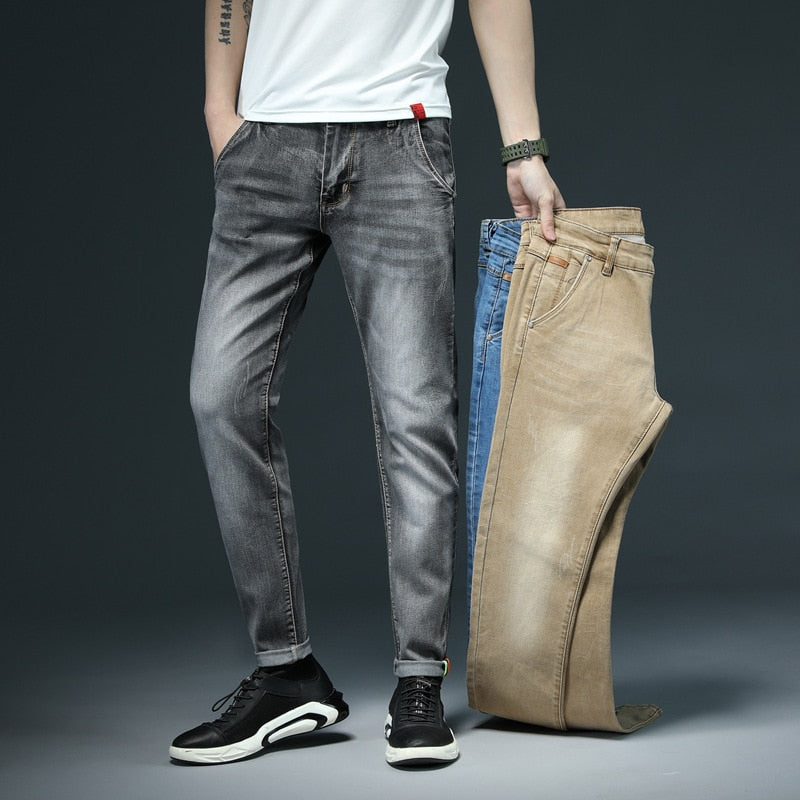 2022 New Men's Skinny White Jeans Fashion Casual Elastic Cotton Slim Denim Pants Male Brand Clothing Black Gray Khaki