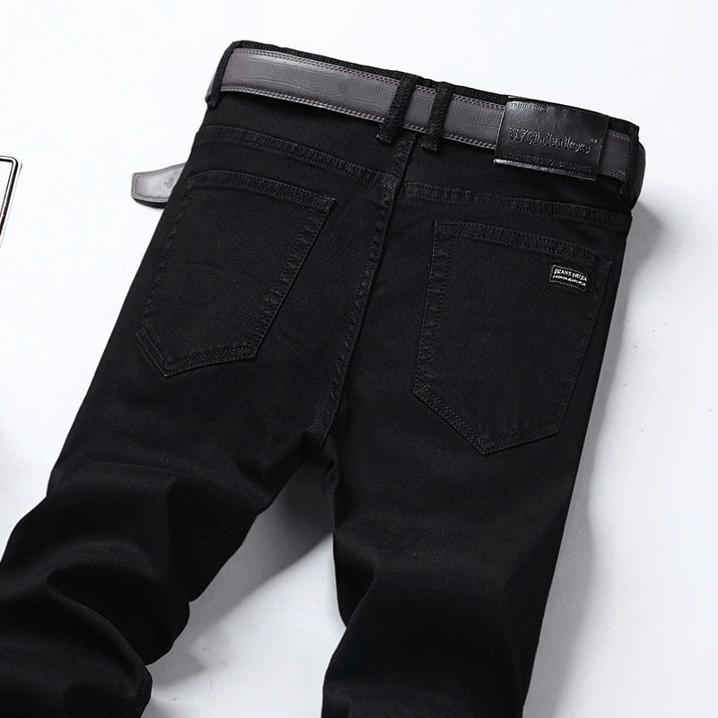 Black Branded Men'S Stretch Jeans 2023 Spring Summer New Business Casual Loose Straight Denim Trousers Male Autumn Slim Pants