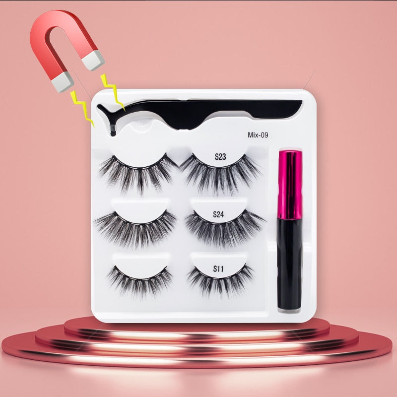 3Pairs Magnetic Eyelashes Handmade Mink Eyelash Magnetic Eyeliner Beauty Makeup Set False Lashes Short Faux Cils No Glue Needed