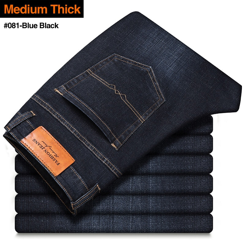 2022 New Men's Stretch Regular Fit Jeans Business Casual Classic Style Fashion Denim Trousers Male Black Blue Gray Pants