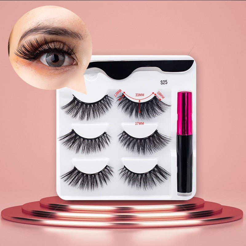 3Pairs Magnetic Eyelashes Handmade Mink Eyelash Magnetic Eyeliner Beauty Makeup Set False Lashes Short Faux Cils No Glue Needed