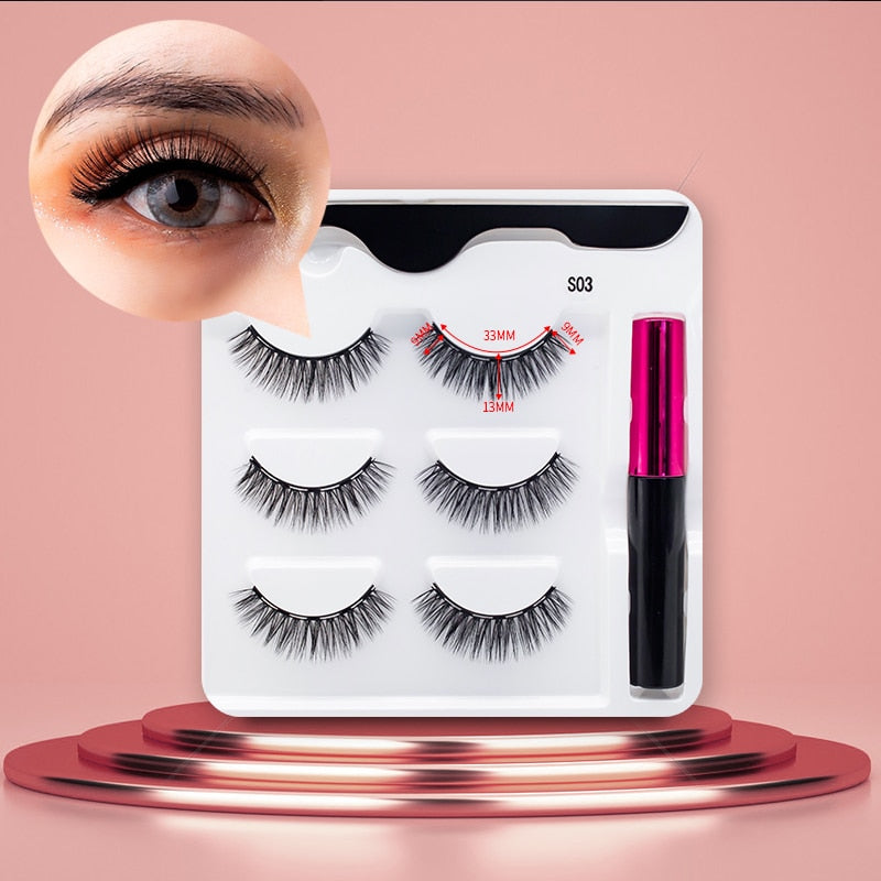 3Pairs Magnetic Eyelashes Handmade Mink Eyelash Magnetic Eyeliner Beauty Makeup Set False Lashes Short Faux Cils No Glue Needed