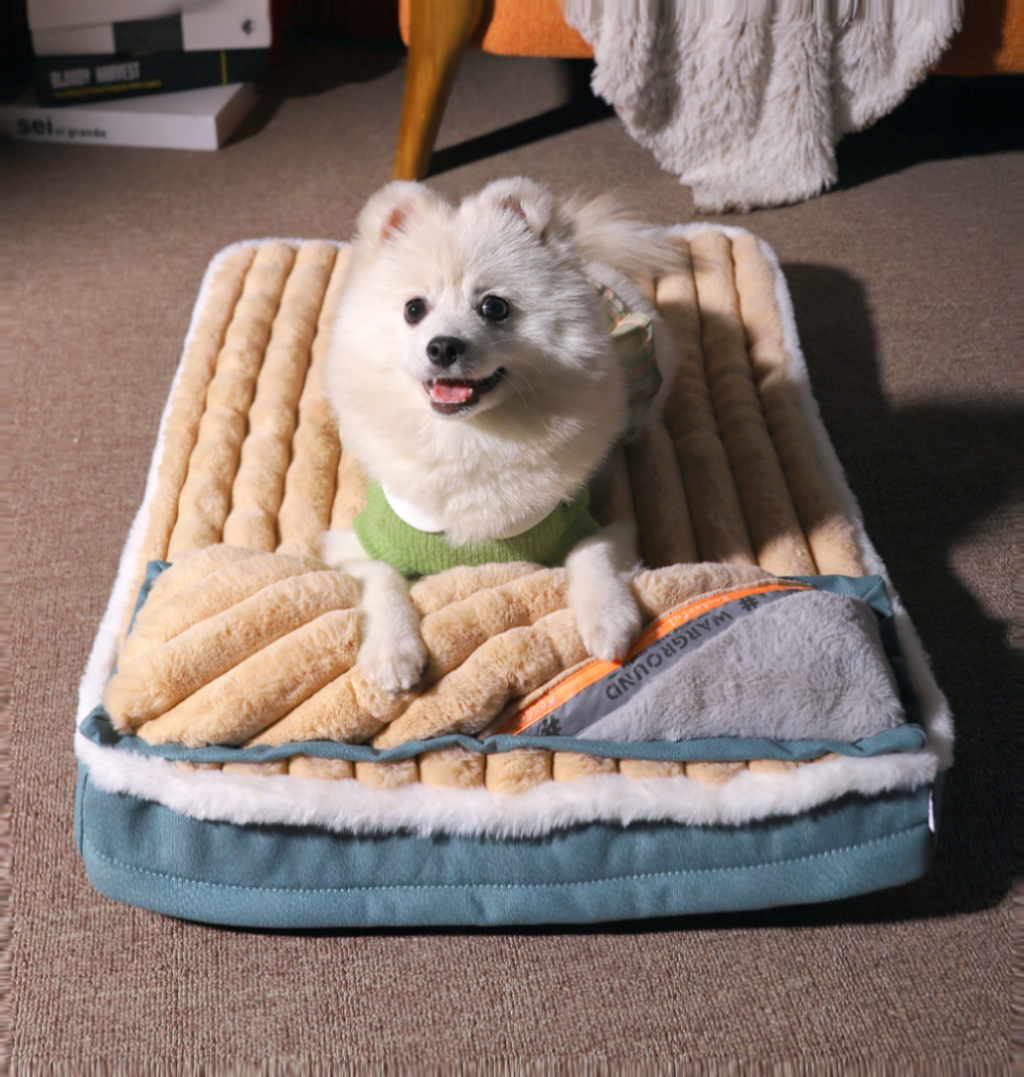 Calming Dog Beds for Small Large Dogs Luxury Dog Mat with Pillow Removable Cover Foam Pet Mat Cushion Sleeping Beds Soft