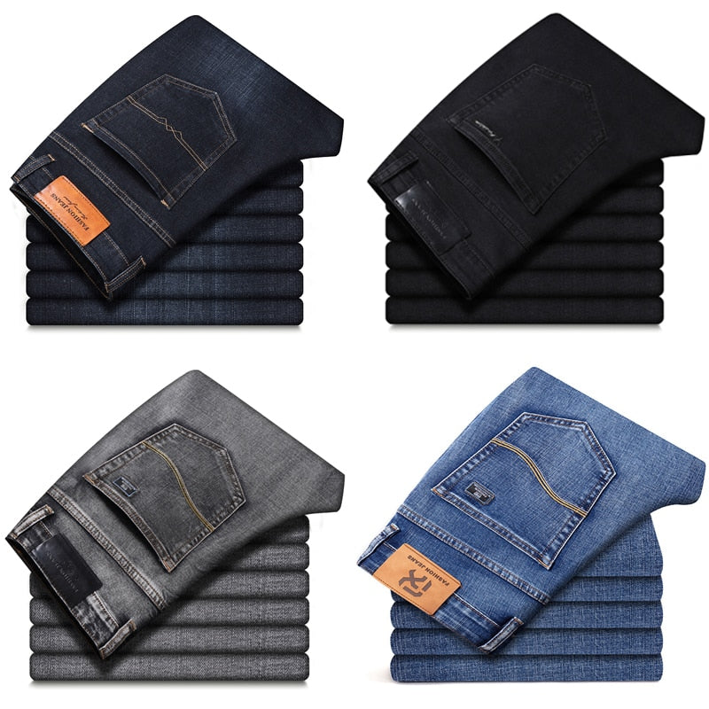 2022 New Men's Stretch Regular Fit Jeans Business Casual Classic Style Fashion Denim Trousers Male Black Blue Gray Pants