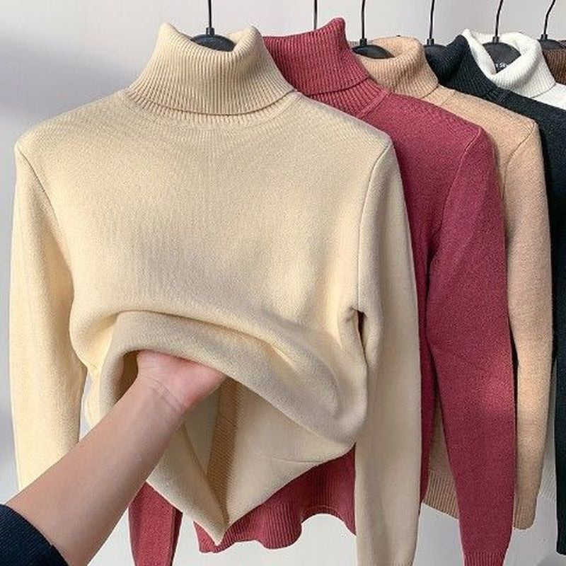 Turtle Neck Fleece Sweater Women Winter Warm Elegant Thick Warm Female Knitted Pullover Loose Basic Knitwear Jumper Dropshipping