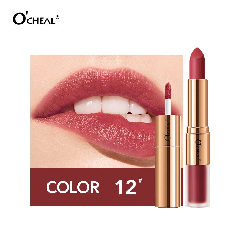 Dual Head 12 Colors Lips Makeup Lipstick Lip Gloss Long Lasting Moisture Lipstick Red Lip Matte Lipstick Waterproof Cosmetics