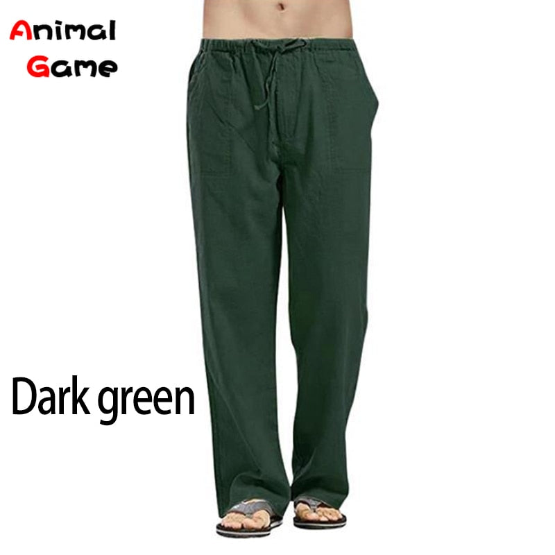 Autumn Linen Wide Men Pants Korean Trousers Oversize Linens Streetwear Male Spring Yoga Pants Casual Men Clothing Sweatpants