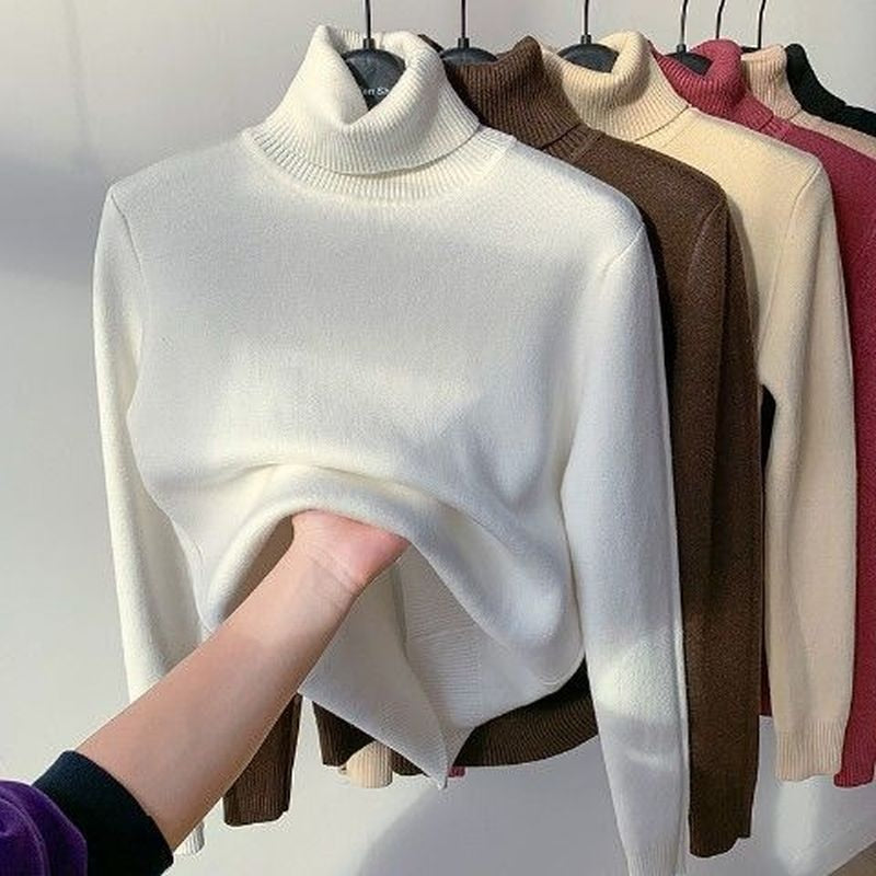 Turtle Neck Fleece Sweater Women Winter Warm Elegant Thick Warm Female Knitted Pullover Loose Basic Knitwear Jumper Dropshipping