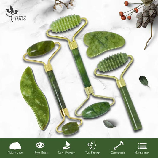 Natural Jade Roller Gua Sha Massager Tool Sets For Face Gouache Scraper Roller Set Facial Skin Care Beauty Health Massage Tools