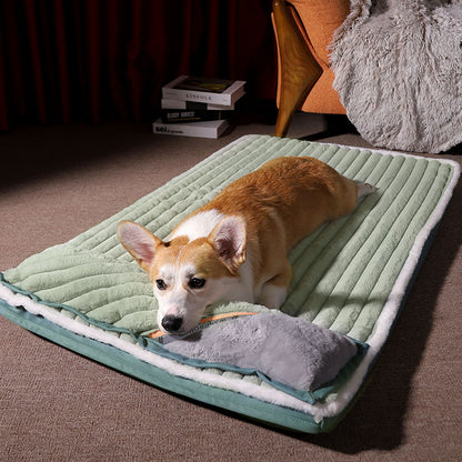 Calming Dog Beds for Small Large Dogs Luxury Dog Mat with Pillow Removable Cover Foam Pet Mat Cushion Sleeping Beds Soft