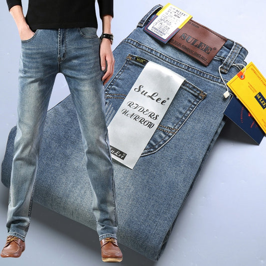 2022 SULEE Brand Autumn Winter Slim Fit  Men's Jeans Business Casual Elastic Straight Denim Pants Male High Quality Trousers