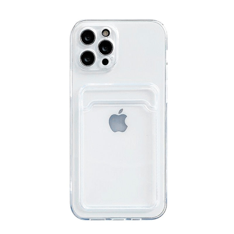 Transparent Wallet Card Holder Case Cover Suitable for iPhone X XS XR 11 12 13 Pro Max Mobile Phone Soft Silicone Protective