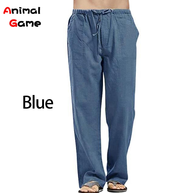 Autumn Linen Wide Men Pants Korean Trousers Oversize Linens Streetwear Male Spring Yoga Pants Casual Men Clothing Sweatpants