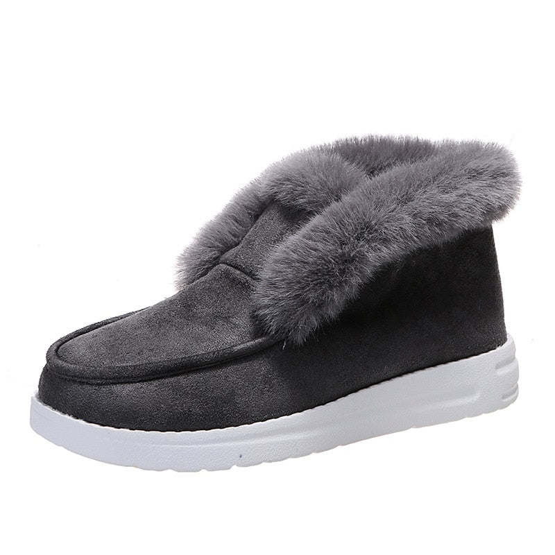 New Ladies Slip on Comfortable Ankle Boots Women Winter Warm Plush Fur Snow Boots Suede Shoes Female Footwear Botas Femininas