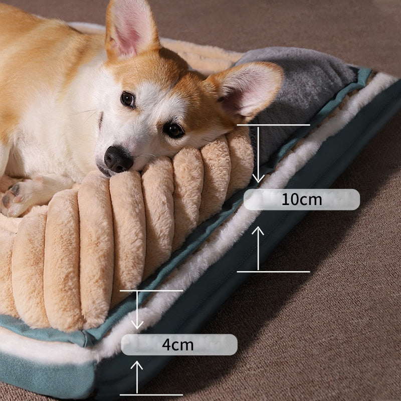 Calming Dog Beds for Small Large Dogs Luxury Dog Mat with Pillow Removable Cover Foam Pet Mat Cushion Sleeping Beds Soft