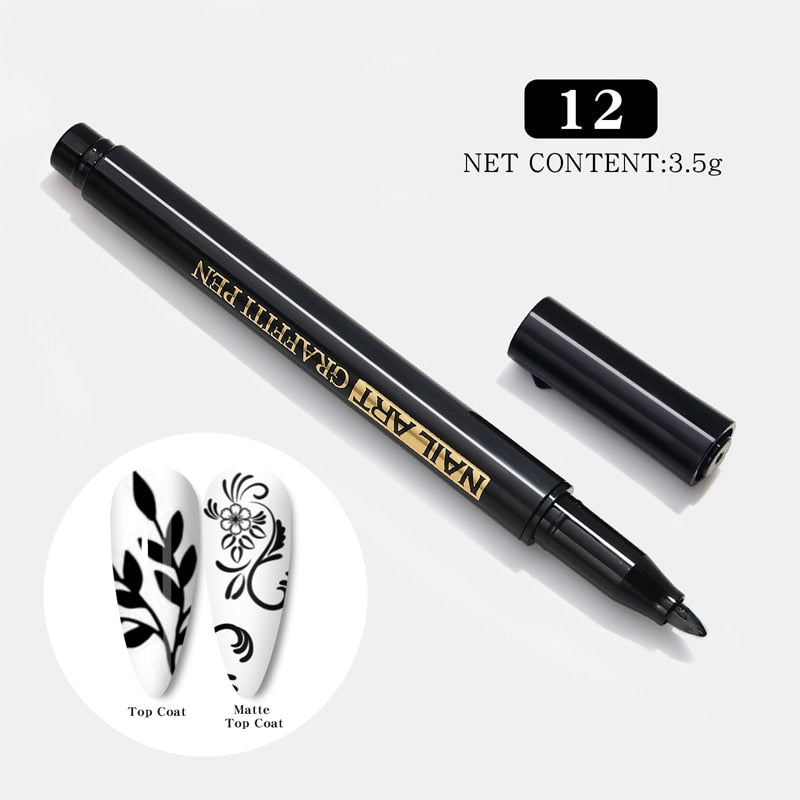 1 Pc Nail Art Graffiti Pen Black Color UV Gel Polish Design Dot Painting Detailing Pen Brushes DIY Nail Art Adorn Tools