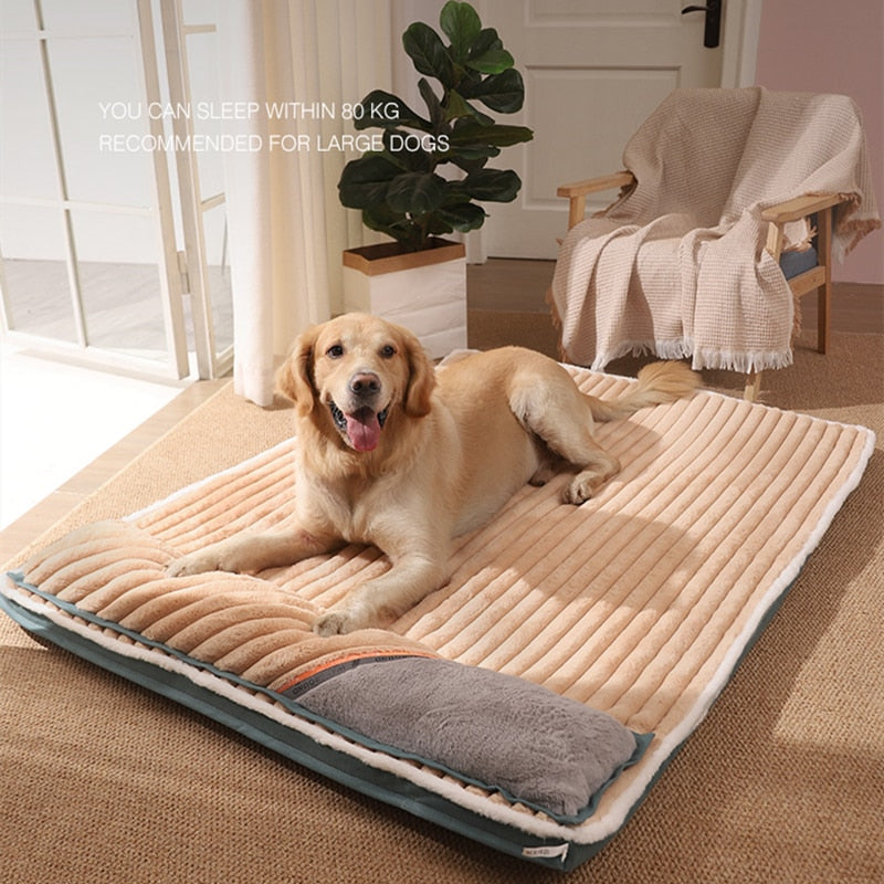 Calming Dog Beds for Small Large Dogs Luxury Dog Mat with Pillow Removable Cover Foam Pet Mat Cushion Sleeping Beds Soft