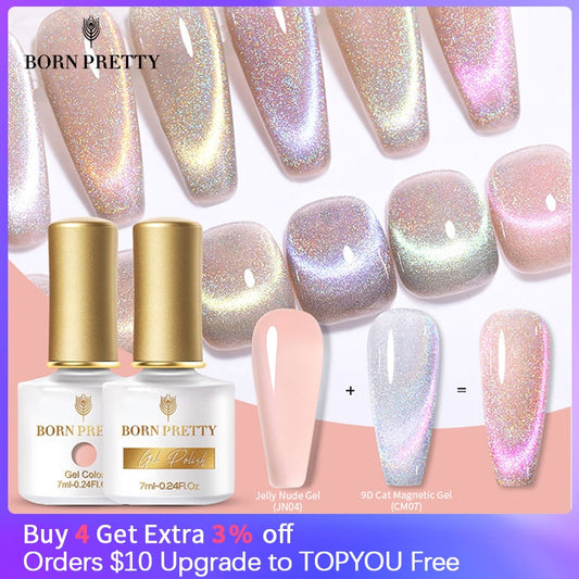 BORN PRETTY 7ml 9D Laser Cat Magnetic Gel Nail Gel Pink Magnetic Gel Soak Off UV LED Nail Varnish UV Gel Need Pink Nude Base