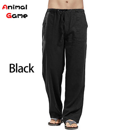 Autumn Linen Wide Men Pants Korean Trousers Oversize Linens Streetwear Male Spring Yoga Pants Casual Men Clothing Sweatpants