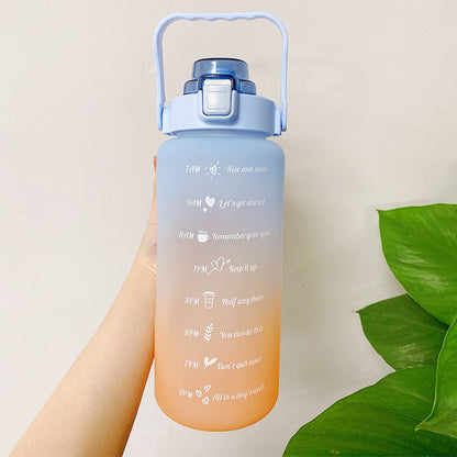 2L Large Capacity Water Bottle With Bounce Cover Time Scale Reminder Frosted Cup With Cute Stickers For Outdoor Sports Fitness