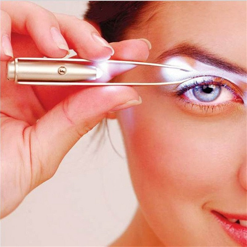 New Professional Stainless Steel Makeup LED Light Slant Tip Hair Removal Eyelashes Eyebrow Tweezers Makeup Tool Tweezers Bulk