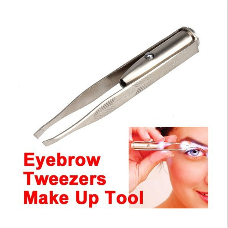 New Professional Stainless Steel Makeup LED Light Slant Tip Hair Removal Eyelashes Eyebrow Tweezers Makeup Tool Tweezers Bulk