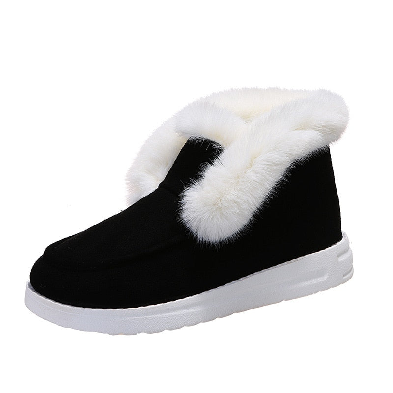 New Ladies Slip on Comfortable Ankle Boots Women Winter Warm Plush Fur Snow Boots Suede Shoes Female Footwear Botas Femininas