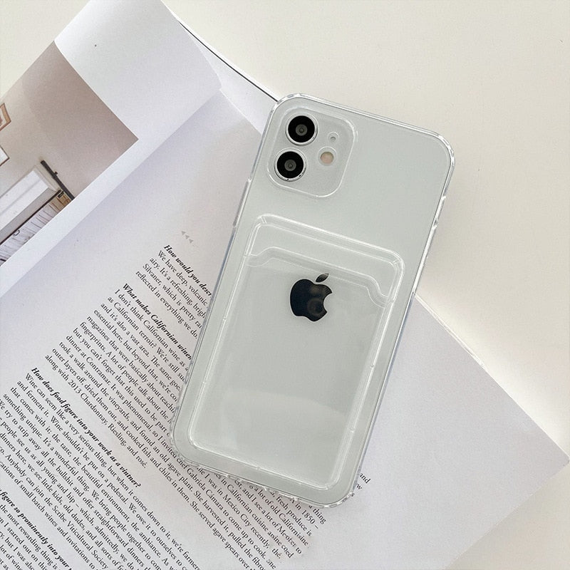 Transparent Wallet Card Holder Case Cover Suitable for iPhone X XS XR 11 12 13 Pro Max Mobile Phone Soft Silicone Protective