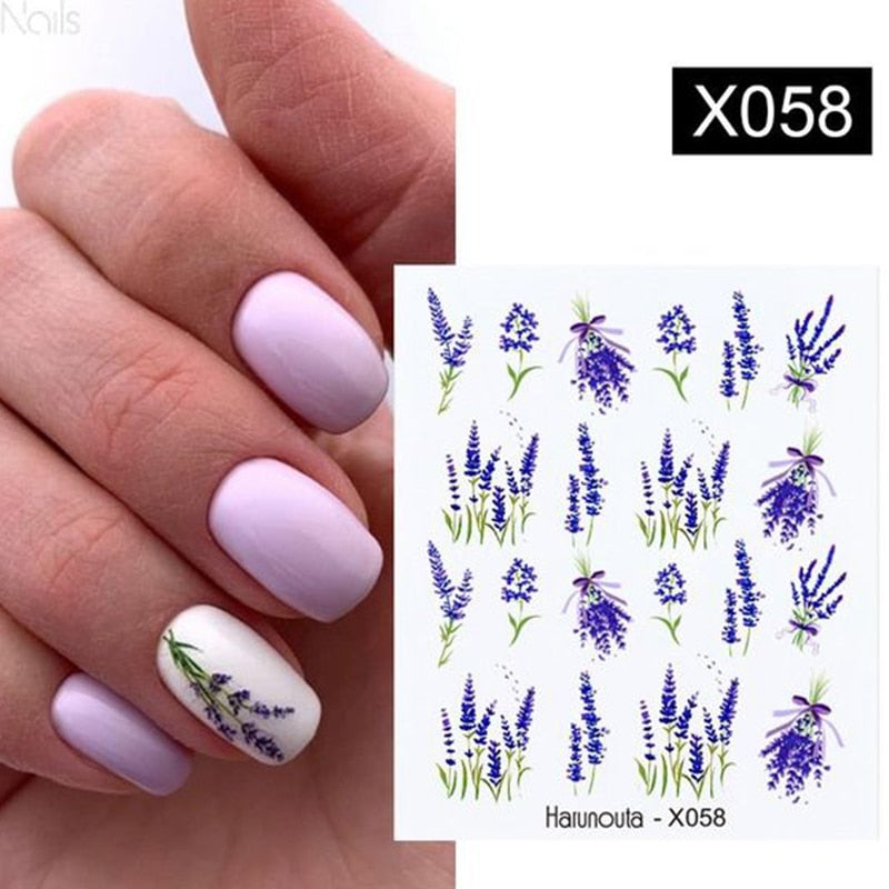 Harunouta Black Lines Flower Leaves Water Decals Stickers Floral Face Marble Pattern Slider For Nails Summer Nail Art Decoration