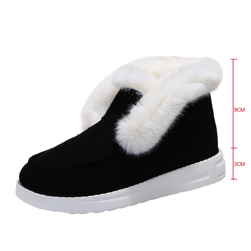 New Ladies Slip on Comfortable Ankle Boots Women Winter Warm Plush Fur Snow Boots Suede Shoes Female Footwear Botas Femininas