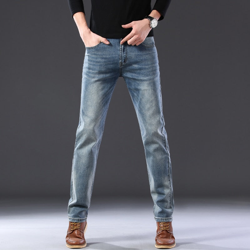 2022 SULEE Brand Autumn Winter Slim Fit  Men's Jeans Business Casual Elastic Straight Denim Pants Male High Quality Trousers