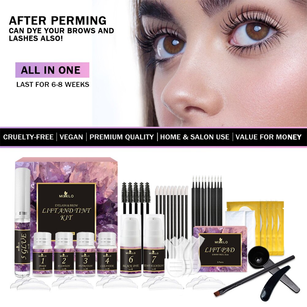 Eyelash Lifting and Tint Kit Semi-Permanent Brow Lift Perming Instant Fuller Eyelashes Lifting Lashes Lamination Kit for Home