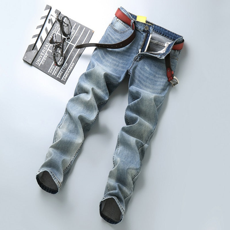 2022 SULEE Brand Autumn Winter Slim Fit  Men's Jeans Business Casual Elastic Straight Denim Pants Male High Quality Trousers