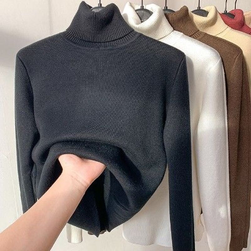 Turtle Neck Fleece Sweater Women Winter Warm Elegant Thick Warm Female Knitted Pullover Loose Basic Knitwear Jumper Dropshipping