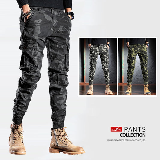 BAPAI Men's Fashion Oversized Camouflage Cargo Pants Outdoor Army Pants Multifunctional Combat Trousers Thin Jungle Combat Pants