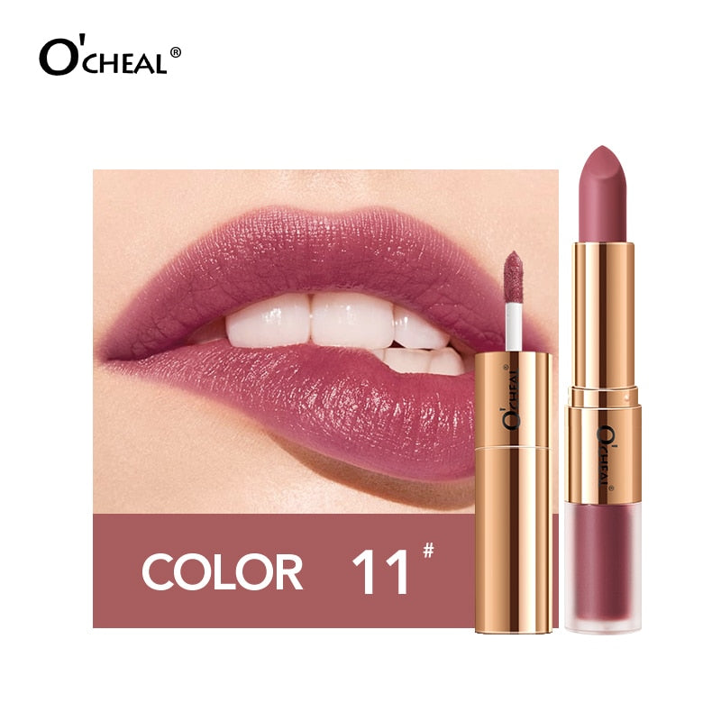 Dual Head 12 Colors Lips Makeup Lipstick Lip Gloss Long Lasting Moisture Lipstick Red Lip Matte Lipstick Waterproof Cosmetics