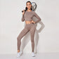 Women&#39;s Sportswear Yoga Set Workout Clothes Athletic Wear Sports Gym Legging Seamless Fitness Bra Crop Top Long Sleeve Yoga Suit