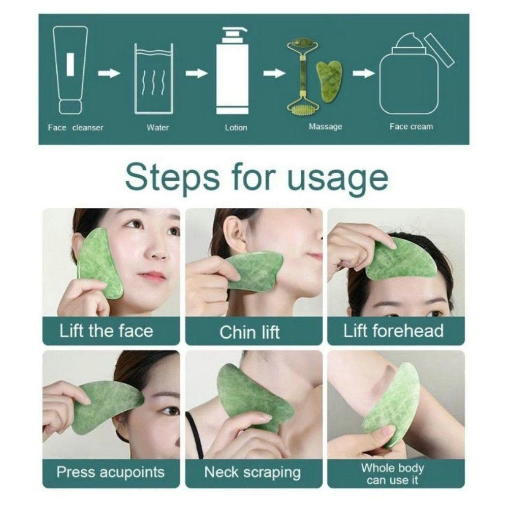 Natural Jade Roller Gua Sha Massager Tool Sets For Face Gouache Scraper Roller Set Facial Skin Care Beauty Health Massage Tools