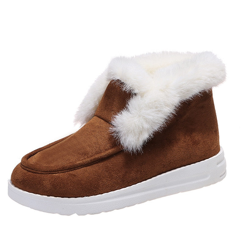 New Ladies Slip on Comfortable Ankle Boots Women Winter Warm Plush Fur Snow Boots Suede Shoes Female Footwear Botas Femininas