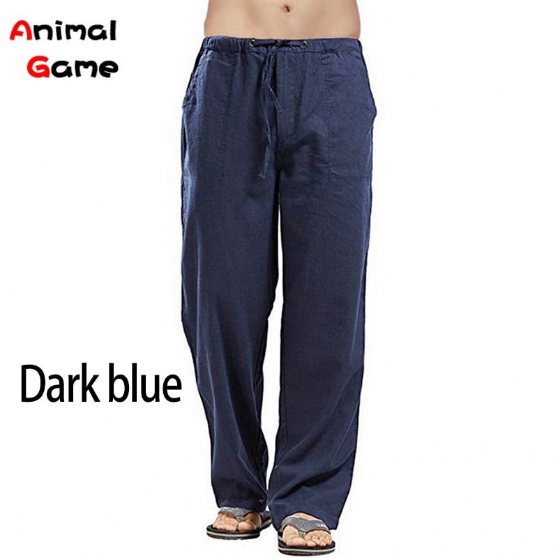 Autumn Linen Wide Men Pants Korean Trousers Oversize Linens Streetwear Male Spring Yoga Pants Casual Men Clothing Sweatpants