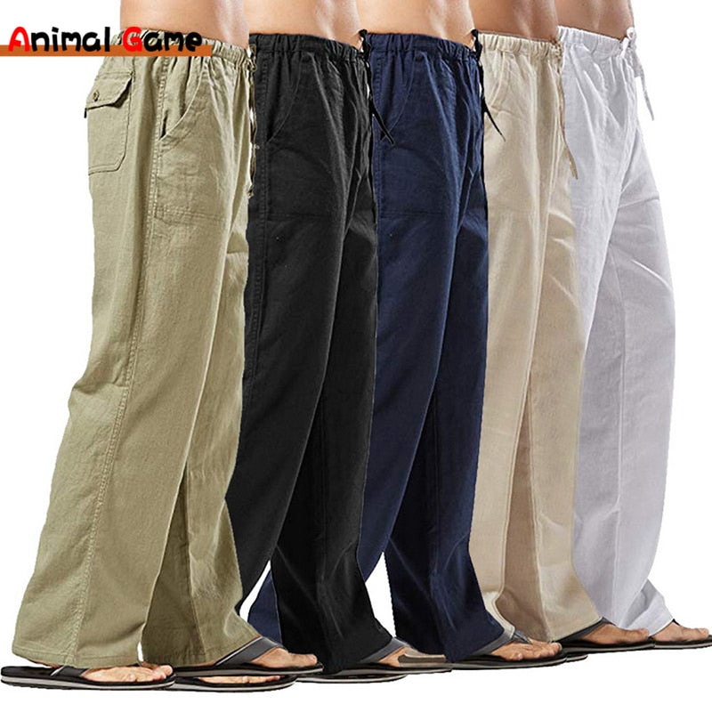 Autumn Linen Wide Men Pants Korean Trousers Oversize Linens Streetwear Male Spring Yoga Pants Casual Men Clothing Sweatpants