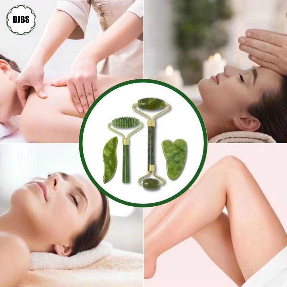 Natural Jade Roller Gua Sha Massager Tool Sets For Face Gouache Scraper Roller Set Facial Skin Care Beauty Health Massage Tools