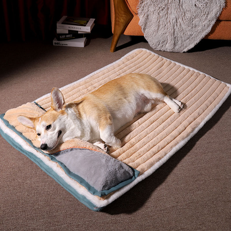 Calming Dog Beds for Small Large Dogs Luxury Dog Mat with Pillow Removable Cover Foam Pet Mat Cushion Sleeping Beds Soft