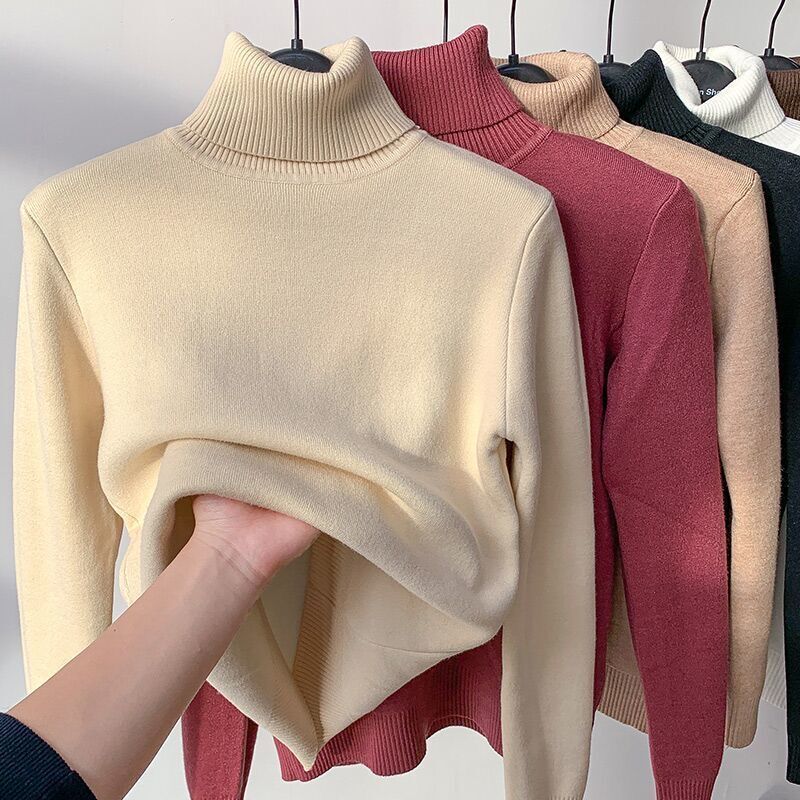 Turtle Neck Fleece Sweater Women Winter Warm Elegant Thick Warm Female Knitted Pullover Loose Basic Knitwear Jumper Dropshipping